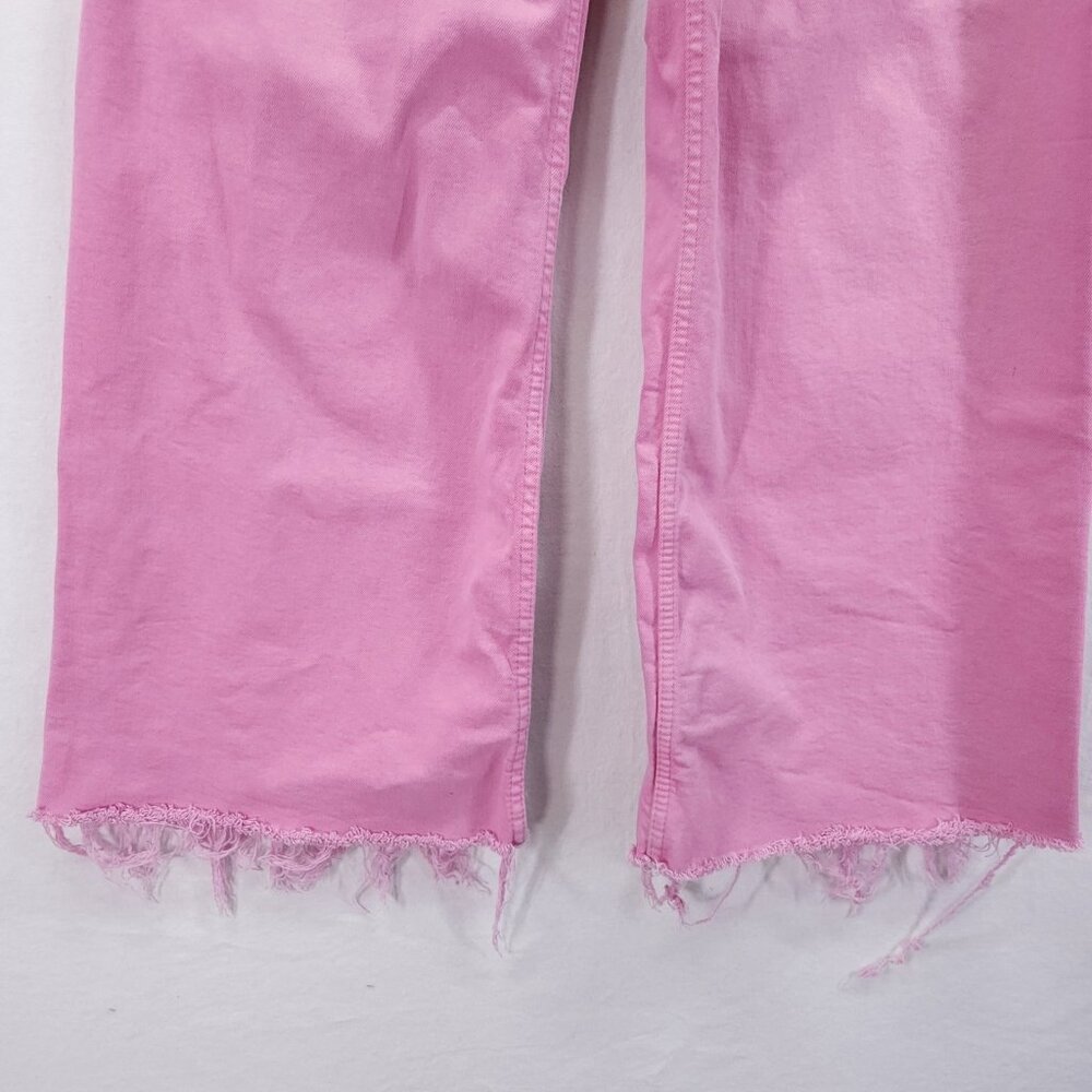 Zara Pink The Marine Flare Stretch Wide Leg Raw Hem High Rise Jean Size 4 - Picture 10 of 16